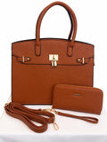 Cognac Handbag with Matching Wristlet and Strap