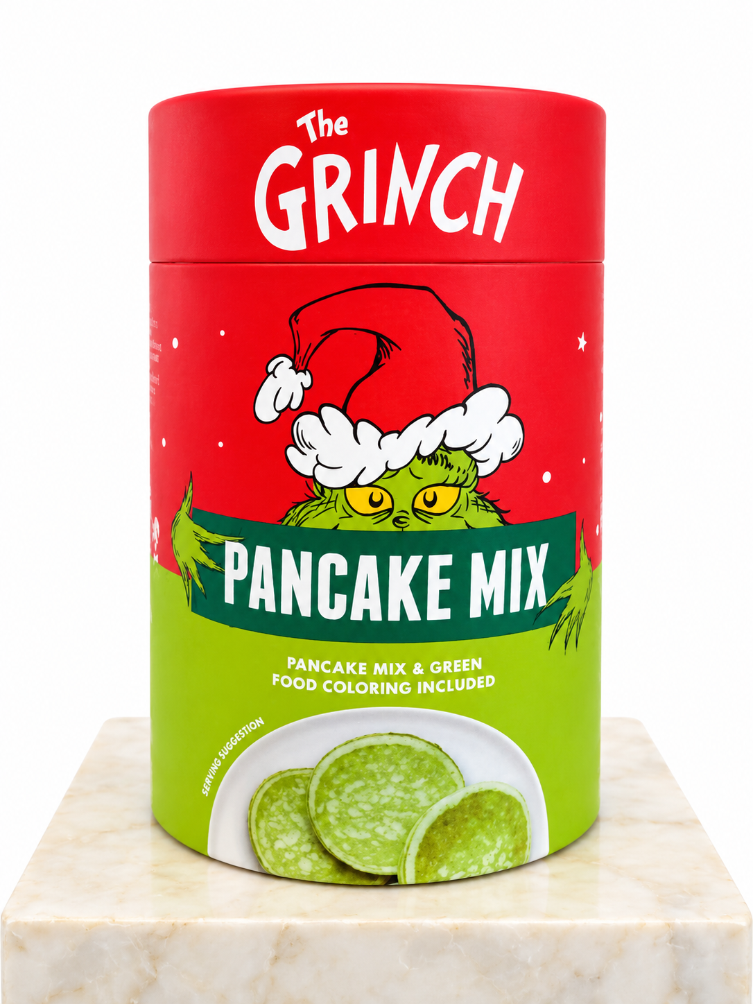 The Grinch pancake mix red gift canister