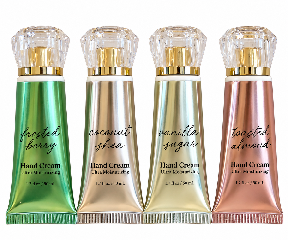 Four more hand cream scents: Frosted Berry, Coconut Shea, Vanilla Sugar, Toasted Almond