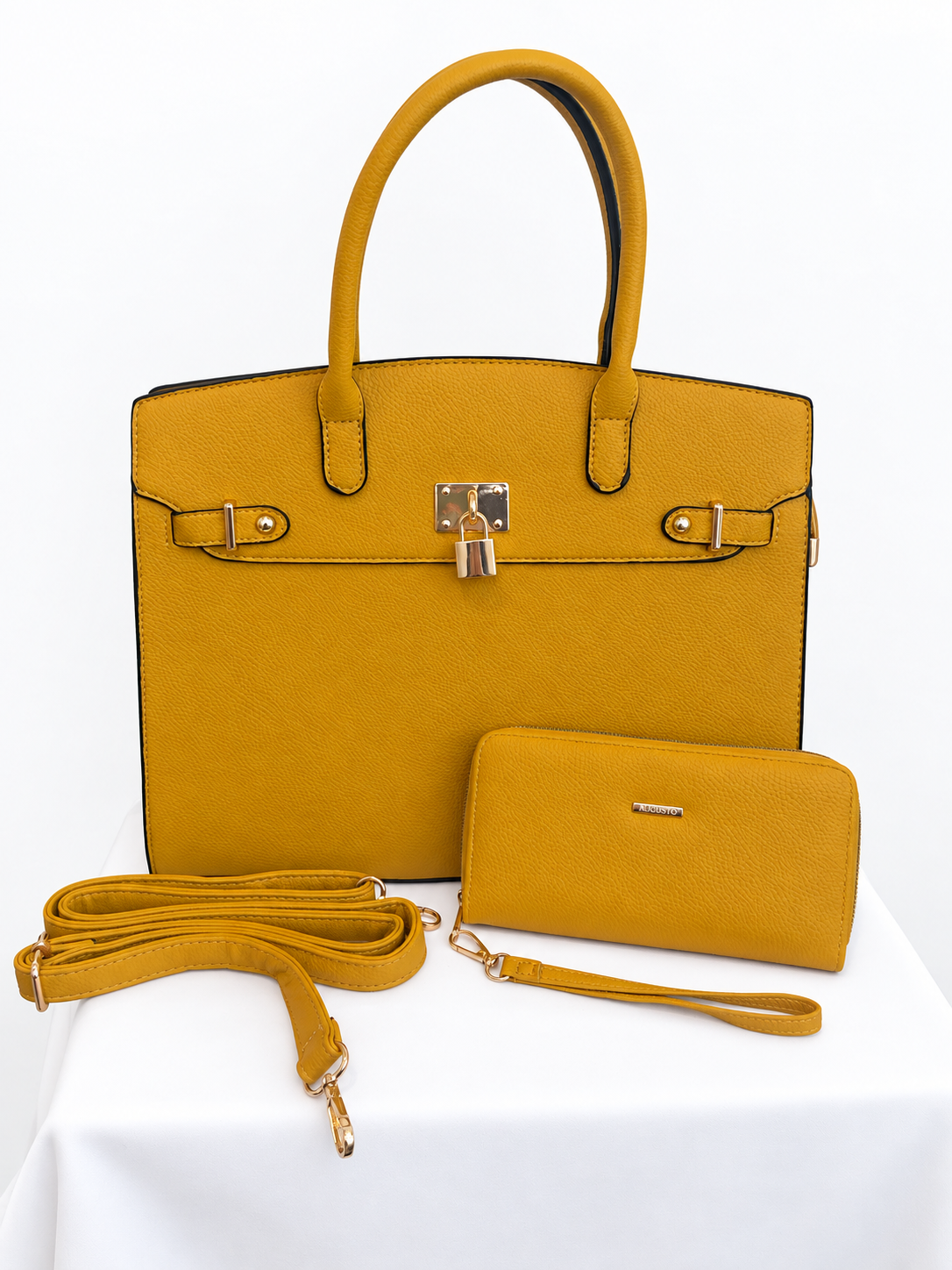 Mustard Handbag with Matching Wristlet and Strap