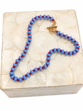 Blue and Red Bead Necklace with Gold-Tone Toggle