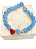 Blue Chunky Bead Necklace with Red Heart