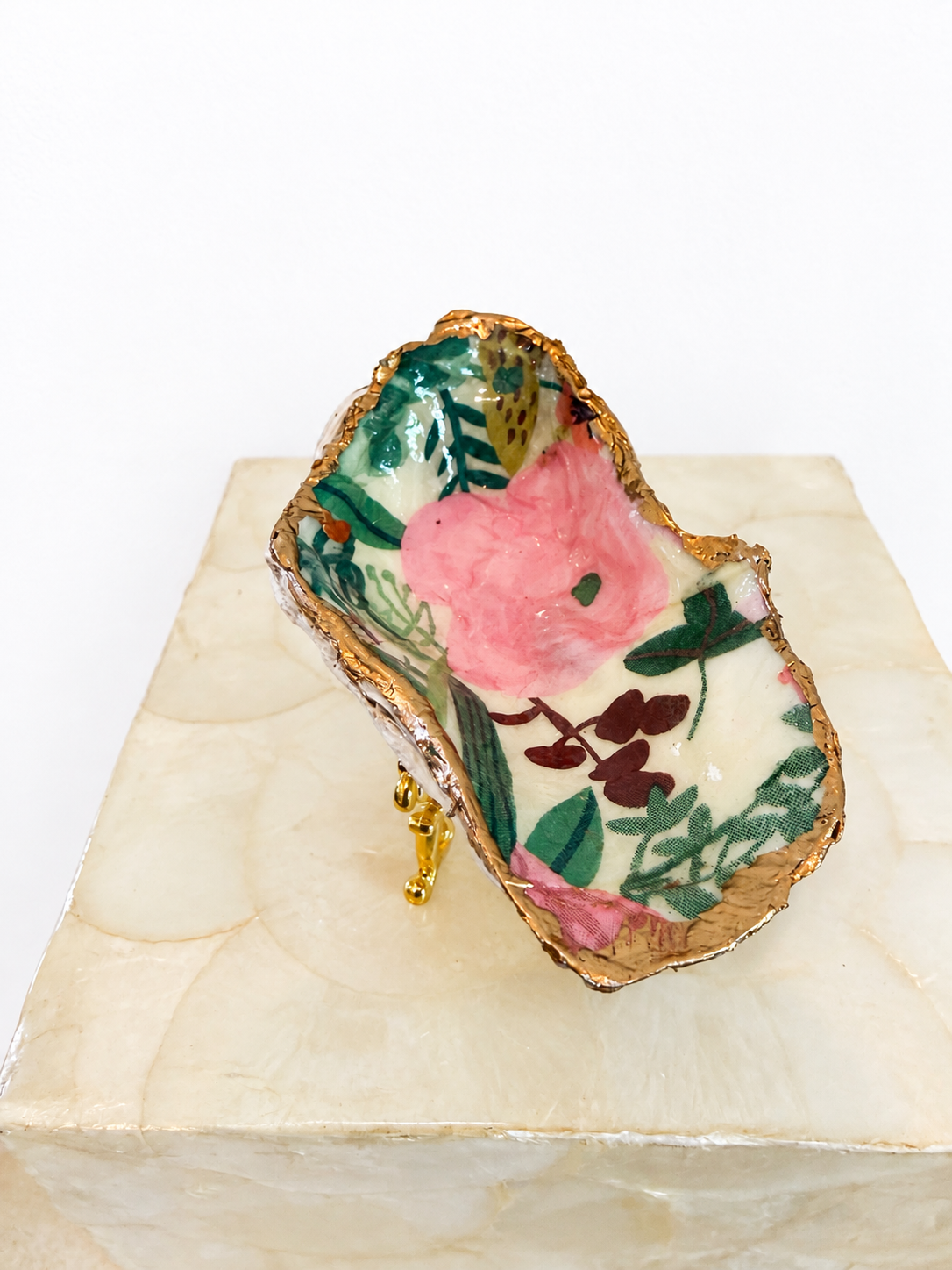 Pink Floral Oyster-Shell Trinket Dish