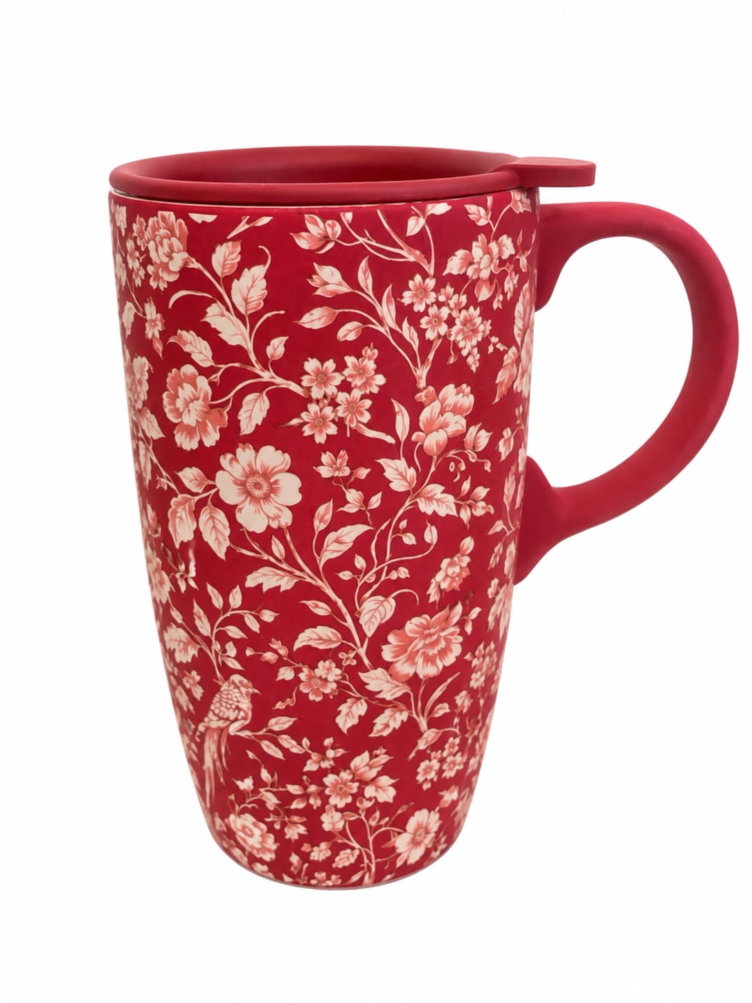 Red Floral Lidded Mug