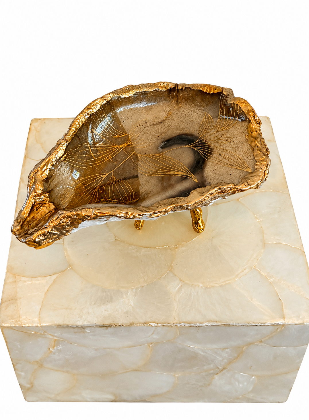 Smoky Gold Leaf Oyster-Shell Trinket Dish